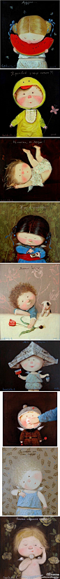 乌克兰插画家Евгения Гапчинская创作了很多有卷发宛如天使可爱的小孩