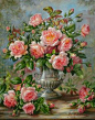 Albert Williams (1922-2010) ~ English Elegance Roses In A Silver Vase