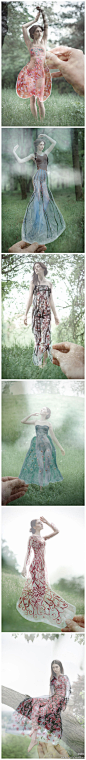 将漂亮的剪纸，叠加在了真人身上~来自摄影师Luca Meneghel的作品。
