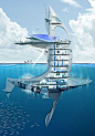 法国建筑设计师Jacques Rougerie作品，海洋摩天大楼概念设计，闪耀在蔚蓝海洋的一颗璀璨的明星！SeaOrbiter的高度在50米左右，是首开先河的垂直海洋摩天大楼船舶设计，非常壮观！