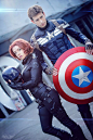 Avengers - Black Widow - Captain America - Marvel Comics Cospplay! He looks like Chris Evans and his shield is signed by Chris!!! Black Widow is amazing too! She is fierce!