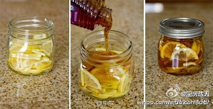 【DIY治喉咙痛糖浆】柠檬和生姜切片，装...