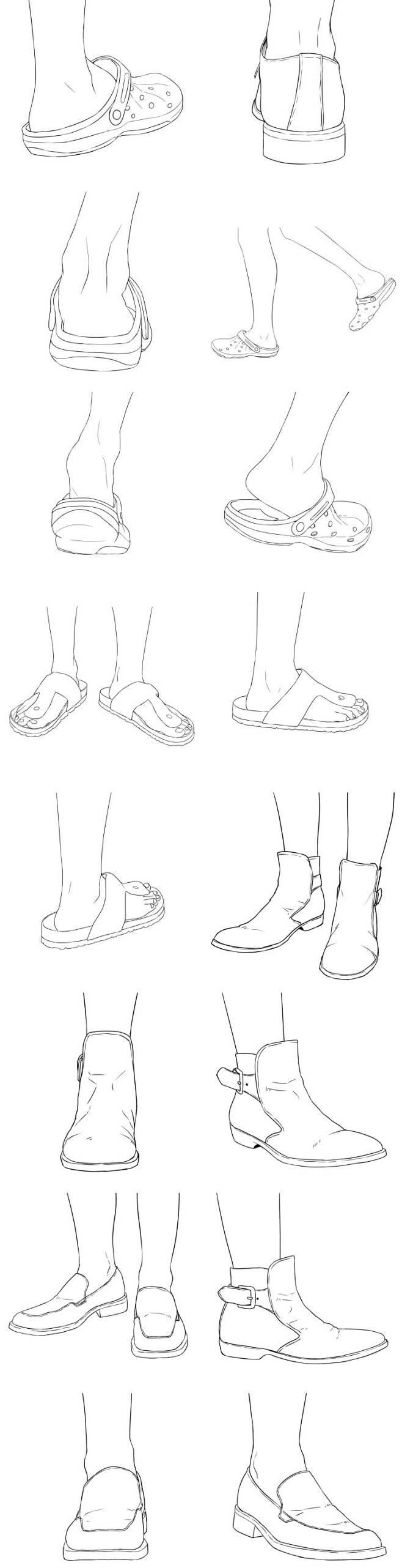 278各式人体穿鞋的脚姿态线稿漫画插画教...