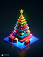 圣诞节圣诞树彩色渐变立体icon图标midjourney关键词咒语-ai宇宙吧