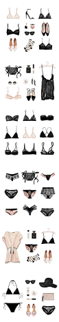 Underwear sets : Fashion underwear illustration creating by ink, watercolour drawings and photoshop 