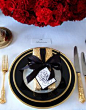 Offbeat Christmas | Carolyne Roehm black and gold on white table setting