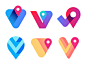 V pin标志符号直接地图数字营销桌面移动应用程序图标出售视觉企业标识品牌品牌现代虚拟旅游标志设计师V针标志标记