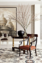 Malmaison Arm Chair, D'Orsay Gallery Table, Lucien Arm Chair, and Basilica I Oil Painting from Collection Ten by Ebanista - Ikat Area Rug from Ebanista