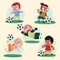 国外卡通可爱扁平儿童踢足球比赛体育运动员人物插画ai设计素材-淘宝网