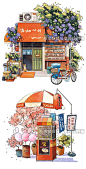 日本 日式 街边 小店铺 街景 场景 插画 板绘 临摹参考 手绘素材-淘宝网