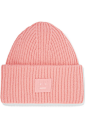 Acne Studios - Pansy 贴花罗纹羊毛毛线帽 : 裸粉色羊毛
 100% 羊毛
 手洗