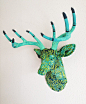 绿色藝術樹脂鹿頭掛牆壁飾Deer head