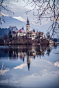 Bled Island, Lake Bled, Slovenia。斯洛文尼亚西北部上卡尼鄂拉地区的布莱德岛