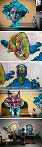 钢丝特：#回到街头#涂鸦街头艺术 Caktus & Maria, 西班牙“San Esteban”公园.