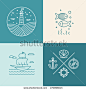 Vector set of nautical icons and logo design elements in trendy linear style 