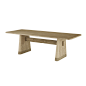 Delrio Outdoor Dining Table : Substantially built of teak wood stained in a rich honey hue, the Delrio outdoor dining table offers the perfect synthesis between Japanese and Southwestern style. A tapered base adds an extra lift to the cantilevered top. Ha
