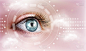 人类的眼睛。眼科。矢量插图在粉红色的背景。