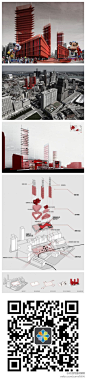 minicity detroit迷你城市。建筑师在首层设计一个全新的城市空间；作为woodward大道的延伸，提供必要的交通空间，同时作为活跃的城市核心。一系列抬升的平台为人们提供了公共活动空间，可以举办例如展览会、户外市集、音乐会和节日活动。【详见】http://t.cn/zRaQQvD