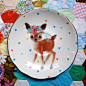 Flower Deer with Love Heart Dots Vintage Illustrated Plate by The Story Book Rabbit