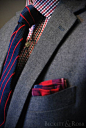 Advanced style: the 3 pattern suit {shirt, tie + pocket square}. Displayed brilliantly here.