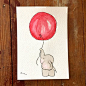 大象了！ 这水彩画是有点象漂走一边拿着甜红气球！ 从EmersonColorCo上Etsy.com：