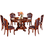 欧式餐桌椅组合小户型家用圆形吃饭桌子大理石带转盘美式实木圆桌