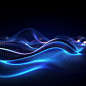 blue glow waves, in the style of dotted,3d space, abstract blue lights, streamlined design, rhythmic lines, lens flare,stockphoto,backlight, no text on the picture