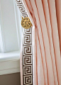 Chinoiserie Chic: Chinoiserie DIY Get this very high end designer look on a budget by adding Greek key trim from M Trimming (under 10.00 a yard) to ready made curtains. Sew it on or even easier, glue it on! Copy this gorgeous look below, for example, with