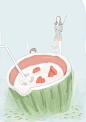 瓜喵  的插画 夏天吃西瓜什么的最爽了