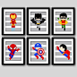 PRINTS Super hero wall art boys room art or playroom art (6) 8x10 already printed