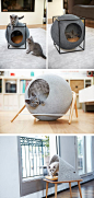 Cat Cocoons Designed To Suit A Contemporary Interior /// Aude Sanchez, a Parisian woman with a background in marketing and communication, has partnered with Guillaume Gadenne, an industrial designer, to create a collection of cat beds under the name Meyou