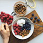 Breakfast after a lovely run in the sunshine was vanilla pumpkin seed and walnut buckwheat granola with blueberries, raspberries and coconut yoghurt 