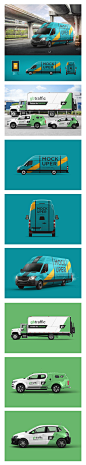 面包货车小汽车身车贴车体品牌vi智能贴图样机PSD平面设计素材