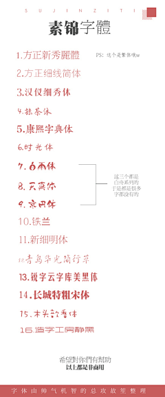 远方有木采集到杉木-【常用字体参考】