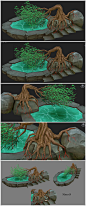 游戏美术素材 中国风手绘植物树木山石3D模型 学生作业毕业设计作品 3dmax源文件 CG原画设定参考
