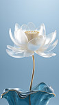 transparent lotus, glasslotus, sss material, lotus, glass texture, transparent plastic, inorganic flower, futuristic flower, surrealism, fantasy art, white gradient background, clean and transparent, plastic texture, bright, realistic super detailed rende