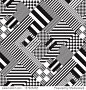 Seamless Black and White Lines Pattern. Abstract Retro Fashion Ornament. Minimal Fabric Graphic Design. Psychedelic Art Mosaic. Stripe and Square Texture