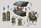 Guild hall props, Carlyn Lim : These are old. A few of many sketches i did for the Guild Halls very early on, art deco inspired. Watched a few documentaries to get into that headspace-- art deco is awesome! Directive was to do just a few random pieces but