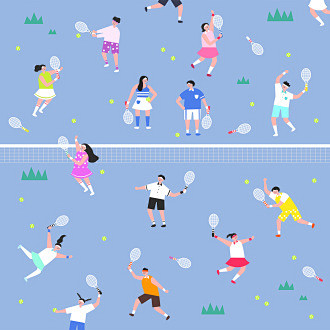 网球比赛 手绘人物 休闲生活 人物插图插...