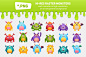 Monsters Party: Characters Set : This set includes 18 unique monsters with different body shapes, moods and facial expressions, various assets, such as horns, bat wings and funny ears. Vivid gradients and highlights help to add some dimension, making the 