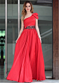 In Stock One Shoulder Beaded  Red Floor Length Party Dress