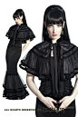 Estrella Black Velvet & Tulle Gothic Cape: 