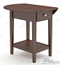 现代简约流行棕色钢木圆形带抽屉圆桌可折叠易收纳边桌
