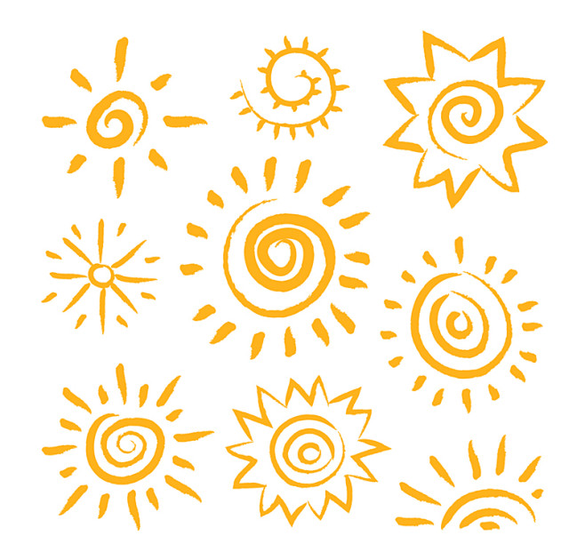 9款橙色手绘太阳矢量素材