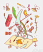 Brosmind工作室出品的插画，糖果色的风格将食物画的绘声绘色，同时由融入了趣味元素。#求是爱设计# ​​​​