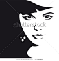 Black and white female face vector illustration - stock vector
