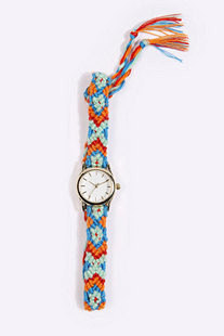 橙蓝彩色民族风编织装饰手表，表带很长可以...
