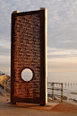 The sculpture in position at Thornton-Cleveleys. The words are the names of ships that have run-aground nearby.
