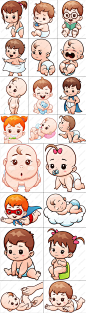 20个可爱小婴儿男孩女孩卡通插画矢量EPS素材.jpg