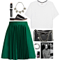 A fashion look from August 2016 featuring white crop top, pleated skirt and black shoes. Browse and shop related looks.